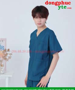 Bộ quần áo phẫu thuật nam xanh cổ vịt - bộ áo blu đồng phục phẫu thuật cho bác sĩ, thẩm mỹ viện,...