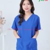 Bộ scrubs blouse phẫu thuật nữ xanh dương - bộ quần áo cổ tim đồng phục bện viện, thẩm mỹ viện, spa