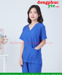 Bộ scrubs blouse phẫu thuật nữ xanh dương - bộ quần áo cổ tim đồng phục bện viện, thẩm mỹ viện, spa