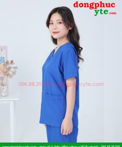 Bộ scrubs blouse phẫu thuật nữ xanh dương - bộ quần áo cổ tim đồng phục bện viện, thẩm mỹ viện, spa