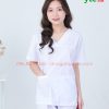 Áo blouse trắng cổ tim phẫu thuật nam nữ cộc tay - áo blu trắng bác sĩ, y tá, dược sĩ cổ tim nam nữ