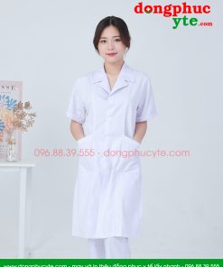 Áo blouse trắng nữ cao cấp chuẩn form - Áo blu nữ cộc tay bác sĩ, thẩm mỹ viện
