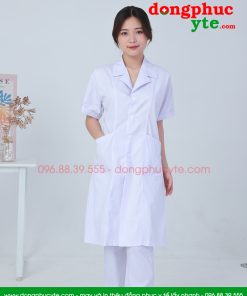Áo blouse trắng nữ cao cấp chuẩn form - Áo blu nữ cộc tay bác sĩ, thẩm mỹ viện