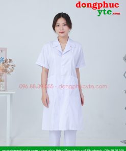 Áo blouse trắng nữ cao cấp chuẩn form - Áo blu nữ cộc tay bác sĩ, thẩm mỹ viện