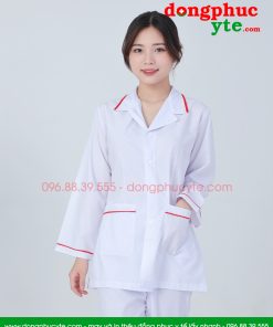 Áo blouse trắng điều dưỡng, y tá nữ dài tay – Áo điều dưỡng nữ có viền đỏ