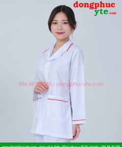 Áo blouse trắng điều dưỡng, y tá nữ dài tay – Áo điều dưỡng nữ có viền đỏ
