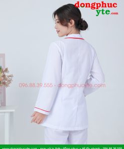 Áo blouse trắng điều dưỡng, y tá nữ dài tay – Áo điều dưỡng nữ có viền đỏ