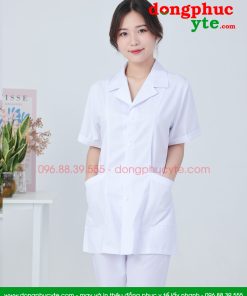 Áo blouse trắng nam nữ cộc tay, dài tay cho dược sĩ, điều dưỡng, y tá
