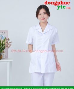 Áo blouse trắng nam nữ cộc tay, dài tay cho dược sĩ, điều dưỡng, y tá