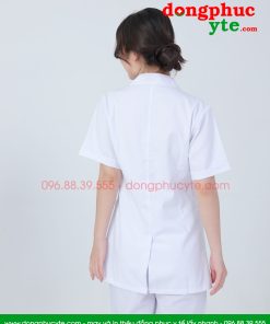Áo blouse trắng điều dưỡng nam nữ có viền xanh và cầu vai - Áo blu điều dưỡng, y tá cho thực tập sinh