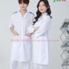 Áo blouse trắng thực tập sinh - Áo choàng bác sĩ có cầu vai nam nữ dáng dài