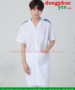 Áo blouse trắng thực tập sinh - Áo choàng bác sĩ có cầu vai nam nữ dáng dài