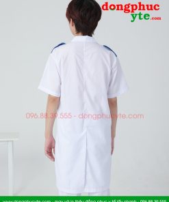 Áo blouse trắng thực tập sinh - Áo choàng bác sĩ có cầu vai nam nữ dáng dài