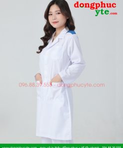 Áo blouse trắng thực tập sinh - Áo choàng bác sĩ có cầu vai nam nữ dáng dài