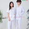 Áo blouse trắng nam nữ cộc tay, dài tay cho dược sĩ, điều dưỡng, y tá