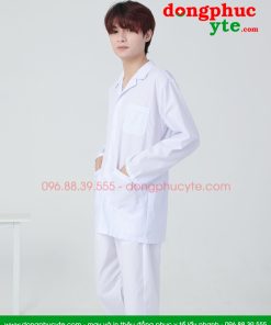 Áo blouse trắng nam nữ cộc tay, dài tay cho dược sĩ, điều dưỡng, y tá