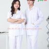 Áo blouse trắng nam nữ cộc tay, dài tay dáng ngắn cho dược sĩ, điều dưỡng, y tá