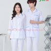 Áo blouse trắng nam nữ cộc tay, dài tay - áo blouse có viền xanh dương