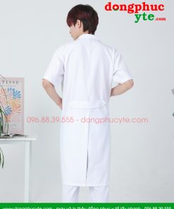 Áo blouse trắng nam - nữ cao cấp chuẩn form - Áo blu cộc tay, dáng dài cho bác sĩ, thẩm mỹ viện