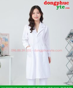 Áo blouse trắng nam - nữ cao cấp chuẩn form - Áo blu dài tay, dáng dài cho bác sĩ, thẩm mỹ viện