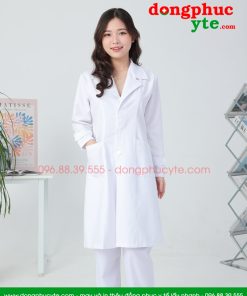 Áo blouse trắng nam - nữ cao cấp chuẩn form - Áo blu dài tay, dáng dài cho bác sĩ, thẩm mỹ viện