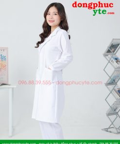 Áo blouse trắng nam - nữ cao cấp chuẩn form - Áo blu dài tay, dáng dài cho bác sĩ, thẩm mỹ viện