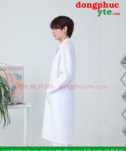 Áo blouse trắng nam - nữ cao cấp chuẩn form - Áo blu dài tay, dáng dài cho bác sĩ, thẩm mỹ viện