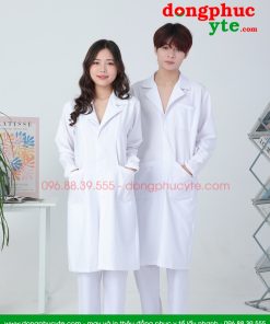 Áo blouse trắng nam - nữ cao cấp chuẩn form - Áo blu dài tay, dáng dài cho bác sĩ, thẩm mỹ viện