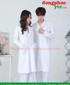 Áo blouse trắng nam - nữ cao cấp chuẩn form - Áo blu dài tay, dáng dài cho bác sĩ, thẩm mỹ viện