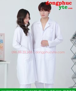 Áo blouse trắng nam - nữ cao cấp chuẩn form - Áo blu dài tay, dáng dài cho bác sĩ, thẩm mỹ viện