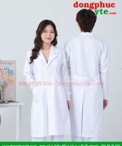 Áo blouse trắng nam - nữ cao cấp chuẩn form - Áo blu dài tay, dáng dài cho bác sĩ, thẩm mỹ viện