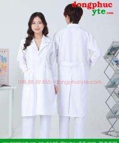 Áo blouse trắng nam - nữ cao cấp chuẩn form - Áo blu dài tay, dáng dài cho bác sĩ, thẩm mỹ viện