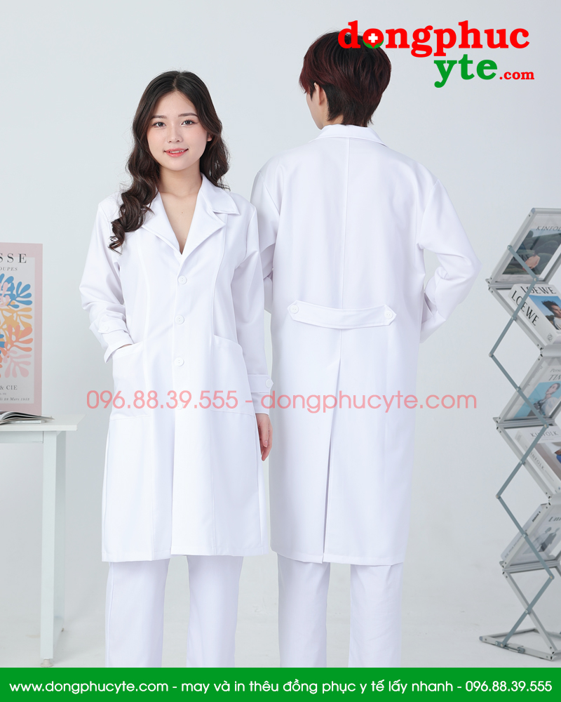 Áo blouse trắng nam - nữ cao cấp chuẩn form - Áo blu dài tay, dáng dài cho bác sĩ, thẩm mỹ viện