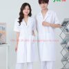 Áo blouse trắng nam - nữ cao cấp chuẩn form - Áo blu cộc tay, dáng dài cho bác sĩ, thẩm mỹ viện