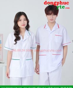 Áo blouse trắng nam nữ cộc tay, dài tay - áo blouse có viền