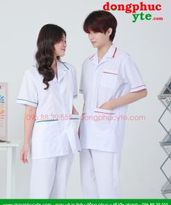Áo blouse trắng nam nữ cộc tay, dài tay - áo blouse có viền