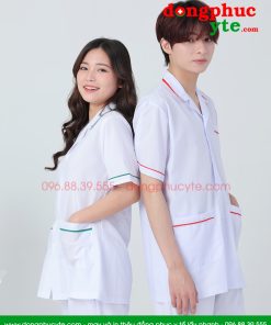 Áo blouse trắng nam nữ cộc tay, dài tay - áo blouse có viền