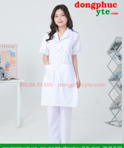 Bộ quần Áo blouse điều dưỡng nam nữ dáng dài có cầu vai - áo điều dưỡng, y tá thực tập sinh có cầu vai