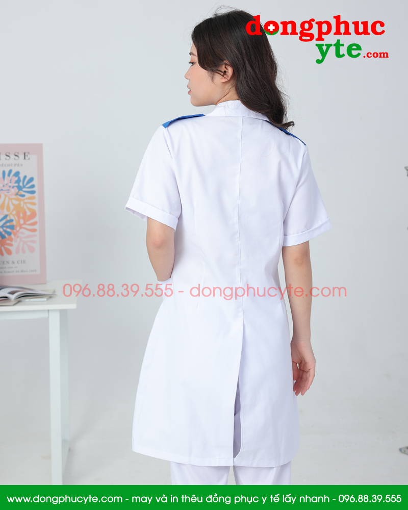Bộ quần Áo blouse điều dưỡng nam nữ dáng dài có cầu vai - áo điều dưỡng, y tá thực tập sinh có cầu vai