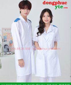Bộ quần Áo blouse điều dưỡng nam nữ dáng dài có cầu vai - áo điều dưỡng, y tá thực tập sinh có cầu vai