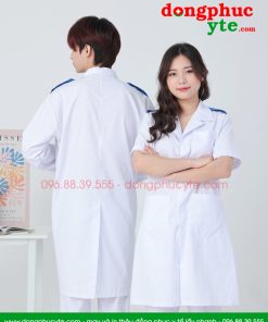 Bộ quần Áo blouse điều dưỡng nam nữ dáng dài có cầu vai - áo điều dưỡng, y tá thực tập sinh có cầu vai