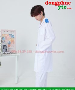 Bộ quần Áo blouse điều dưỡng nam nữ dáng dài có cầu vai - áo điều dưỡng, y tá thực tập sinh có cầu vai