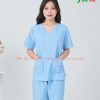 Bộ scrubs cổ tim nữ màu xanh da trời cao cấp