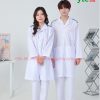 Bộ quần Áo blouse điều dưỡng nam nữ dáng dài có cầu vai – áo điều dưỡng, y tá thực tập sinh dài tay có cầu vai