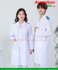 Bộ quần Áo blouse điều dưỡng nam nữ dáng dài có cầu vai – áo điều dưỡng, y tá thực tập sinh dài tay có cầu vai