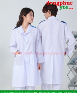 Bộ quần Áo blouse điều dưỡng nam nữ dáng dài có cầu vai – áo điều dưỡng, y tá thực tập sinh dài tay có cầu vai