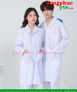Bộ quần Áo blouse điều dưỡng nam nữ dáng dài có cầu vai – áo điều dưỡng, y tá thực tập sinh dài tay có cầu vai