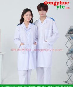 Bộ quần Áo blouse điều dưỡng nam nữ dáng dài có cầu vai – áo điều dưỡng, y tá thực tập sinh dài tay có cầu vai