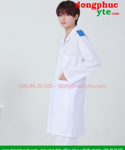 Bộ quần Áo blouse điều dưỡng nam nữ dáng dài có cầu vai – áo điều dưỡng, y tá thực tập sinh dài tay có cầu vai