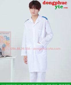 Bộ quần Áo blouse điều dưỡng nam nữ dáng dài có cầu vai – áo điều dưỡng, y tá thực tập sinh dài tay có cầu vai
